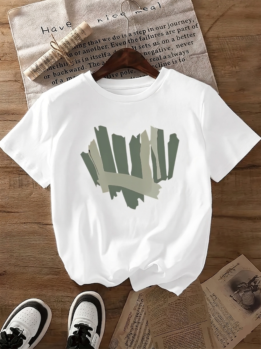 Dam T-shirt med abstrakt geometriskt tryck – avslappnad och trendig vardagsstil