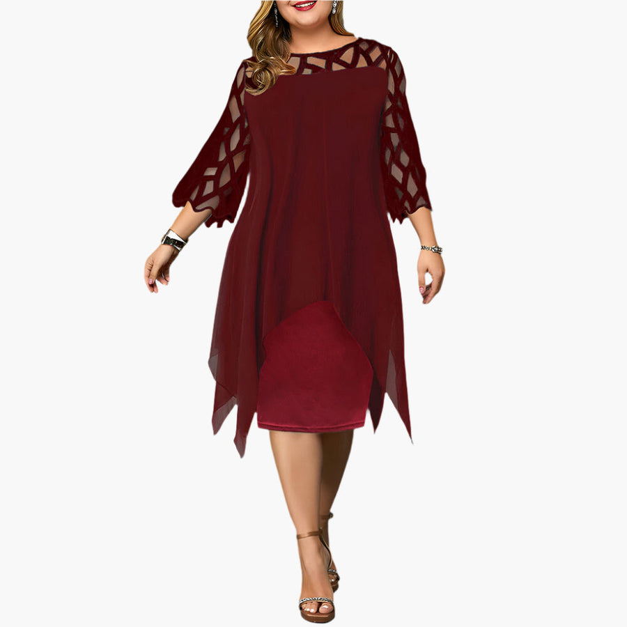 Dam Klänning Plus Size Elegant Festklänning med Spetsärmar och Midi Design