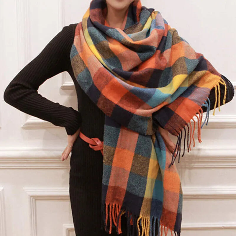 Rutig Vinterhalsduk med Fransar, Mjuk Plädscarf