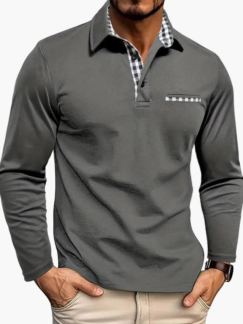 Herr Pikétröja med Lång Ärmar – Elegant Vardagsstil och Bekväm Passform för Smart-Casual Användning