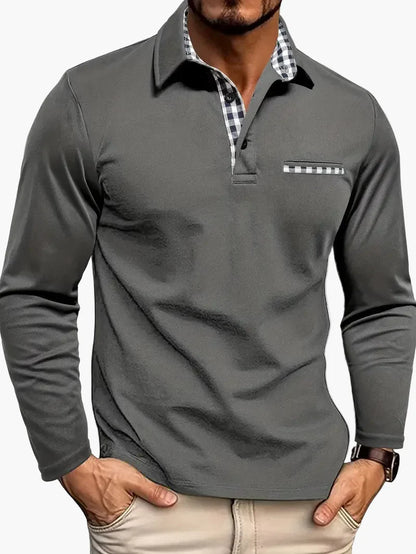 Herr Pikétröja Långärmad Modern Stil För Avslappnad och Smart-Casual Användning