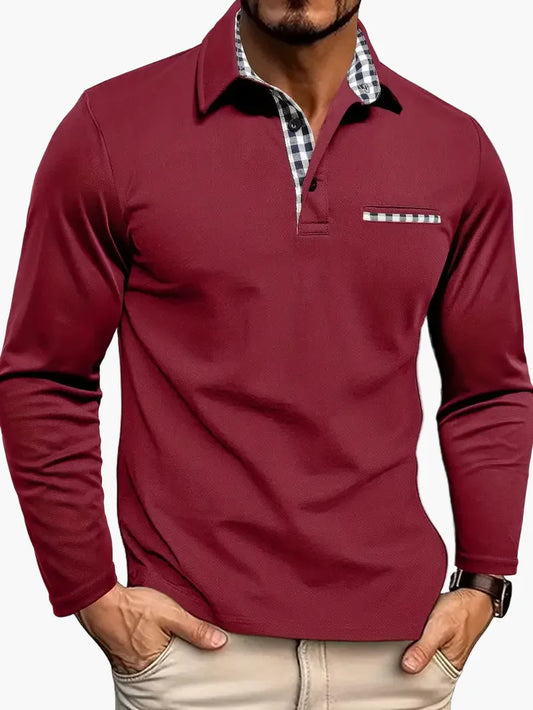 Herr Pikétröja med Lång Ärmar – Elegant Vardagsstil och Bekväm Passform för Smart-Casual Användning