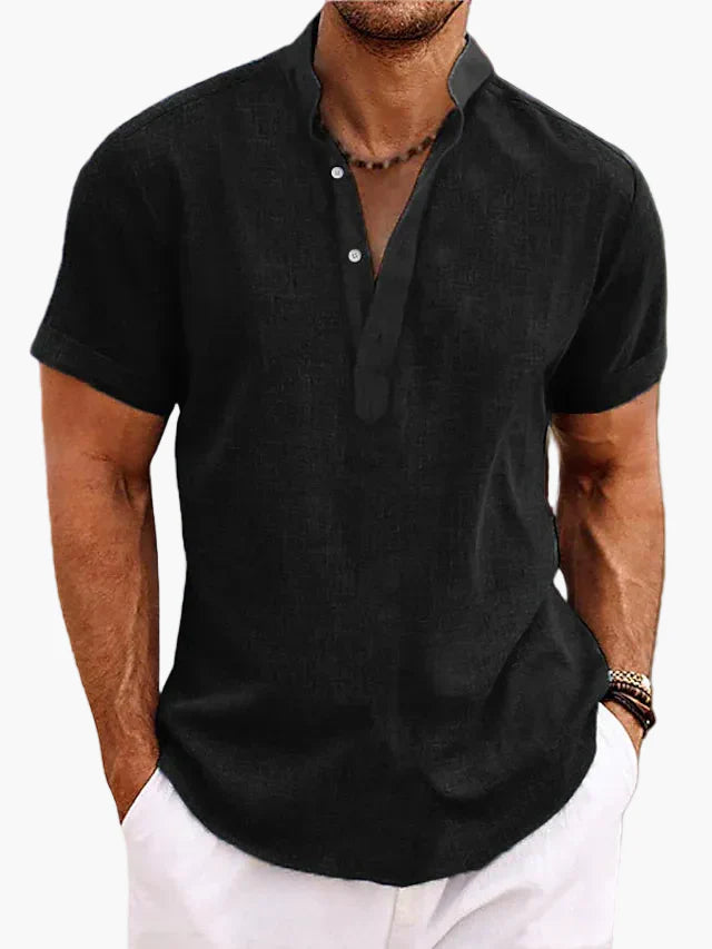Herrskjorta Kortärmad Henley Stil Avslappnad Sommar Vardagsmode