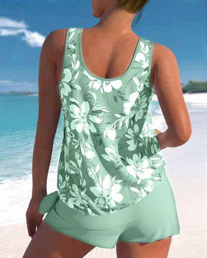 Dam Tankini Set Blommig Strandmode med och Shorts