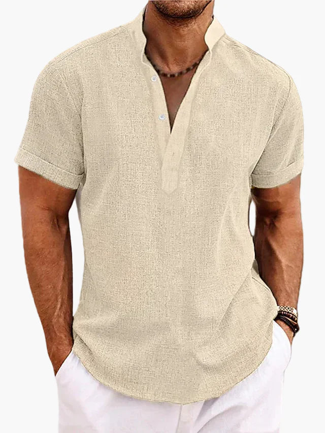 Herrskjorta Kortärmad Henley Stil Avslappnad Sommar Vardagsmode
