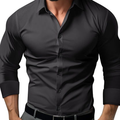 Herrskjorta Slim Fit Affärs- och Festskjorta Modern Stil