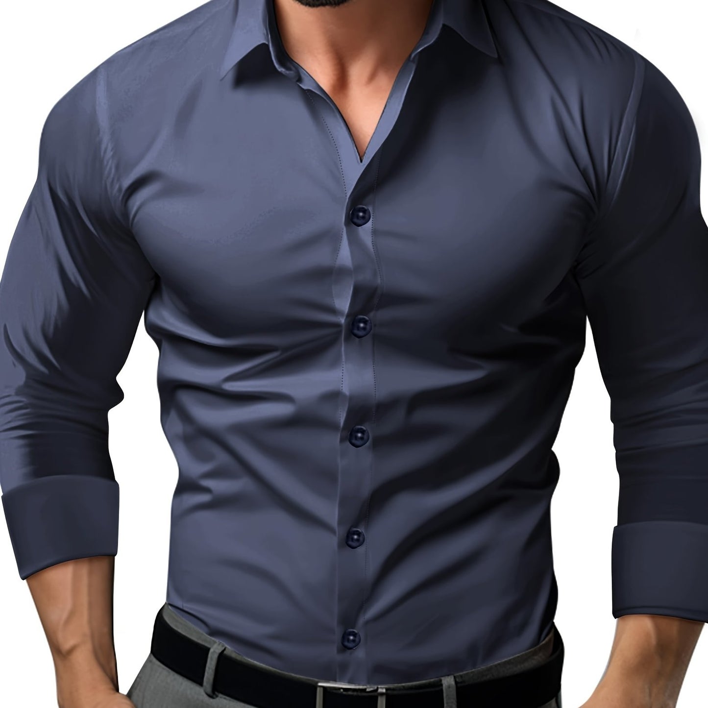 Herrskjorta Slim Fit Affärs- och Festskjorta Modern Stil