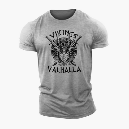 Herr T-shirt Vikingstil – Victory or Valhalla, Skandinavisk Mytologi, Streetwear