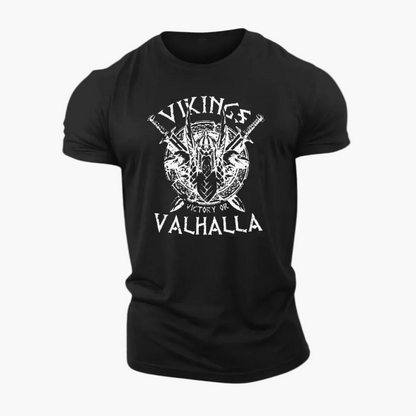 Herr T-shirt Vikingstil – Victory or Valhalla, Skandinavisk Mytologi, Streetwear