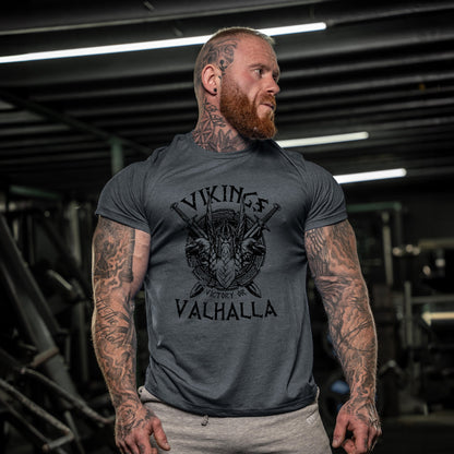 Herr T-shirt Vikingstil – Victory or Valhalla, Skandinavisk Mytologi, Streetwear