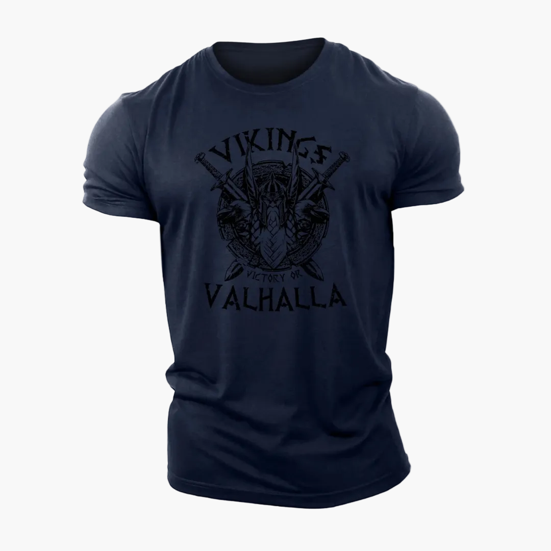 Herr T-shirt Vikingstil – Victory or Valhalla, Skandinavisk Mytologi, Streetwear