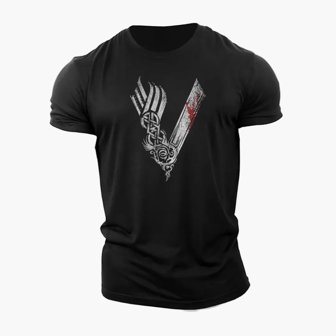Herr T-shirt Vikings Warrior 3D-tryck – Gym & Vardag, Slim Passform
