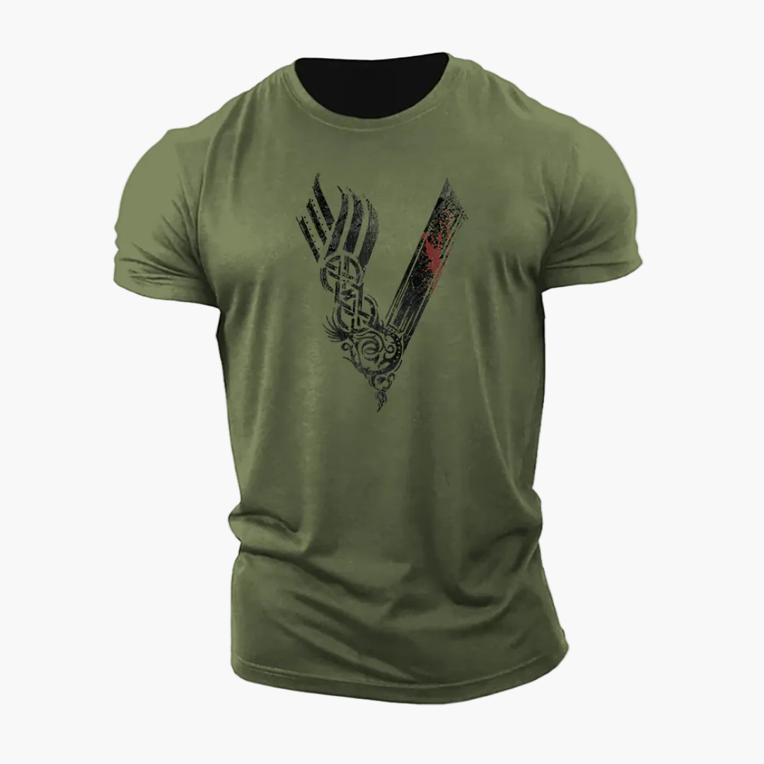 Herr T-shirt Vikings Warrior 3D-tryck – Gym & Vardag, Slim Passform