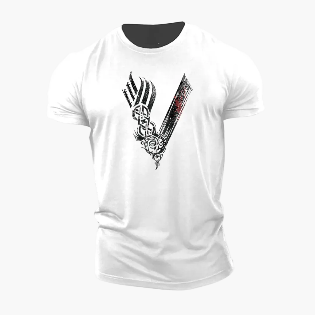 Herr T-shirt Vikings Warrior 3D-tryck – Gym & Vardag, Slim Passform