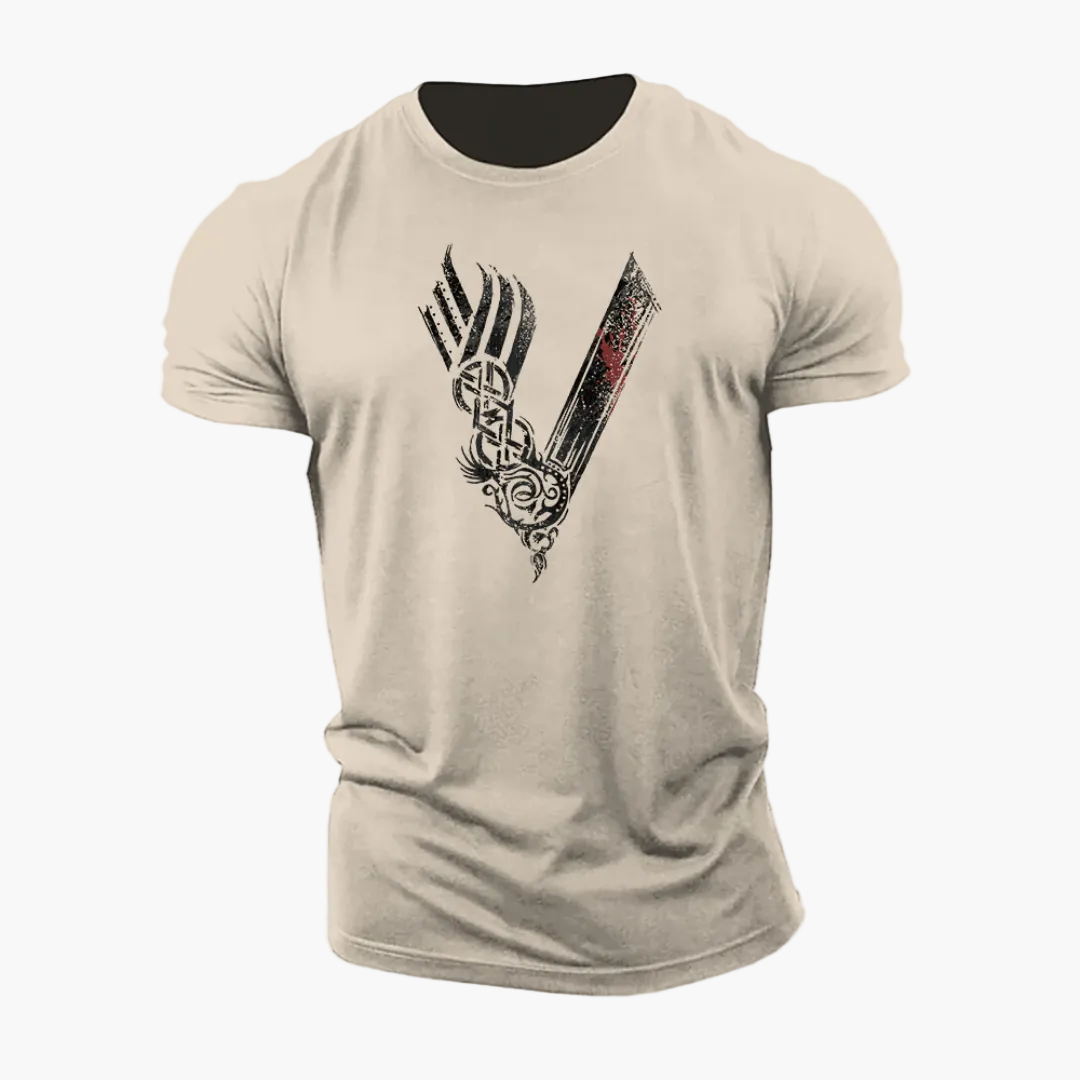 Herr T-shirt Vikings Warrior 3D-tryck – Gym & Vardag, Slim Passform