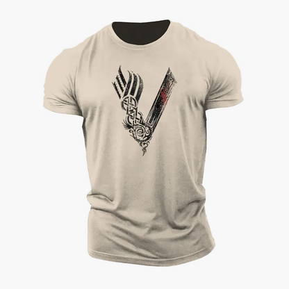 Herr T-shirt Vikings Warrior 3D-tryck – Gym & Vardag, Slim Passform