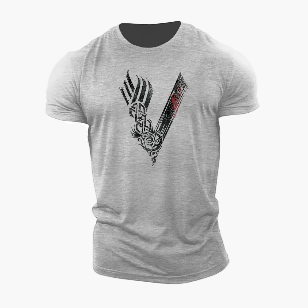 Herr T-shirt Vikings Warrior 3D-tryck – Gym & Vardag, Slim Passform