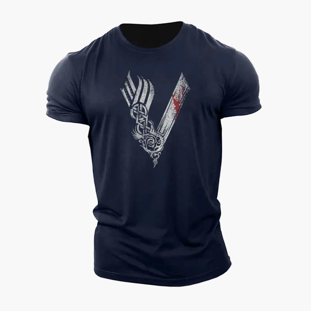 Herr T-shirt Vikings Warrior 3D-tryck – Gym & Vardag, Slim Passform