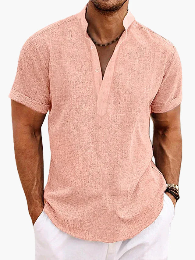 Herrskjorta Kortärmad Henley Stil Avslappnad Sommar Vardagsmode