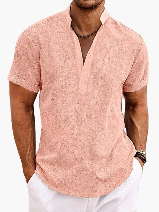 Herrskjorta Kortärmad Henley Stil Avslappnad Sommar Vardagsmode