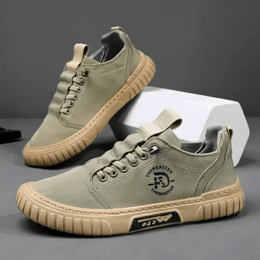 Lågskor för Herr, Fritidsskor med Snörning och Kraftig Sula, Beige
