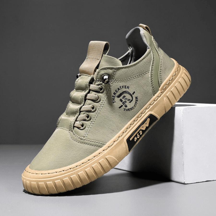 Lågskor för Herr, Fritidsskor med Snörning och Kraftig Sula, Beige