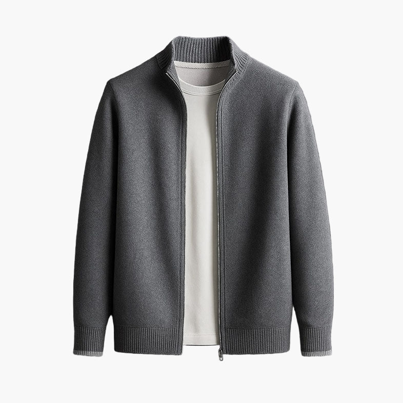 Herrjacka stickad med dragkedja – minimalistisk och modern vardagsstil