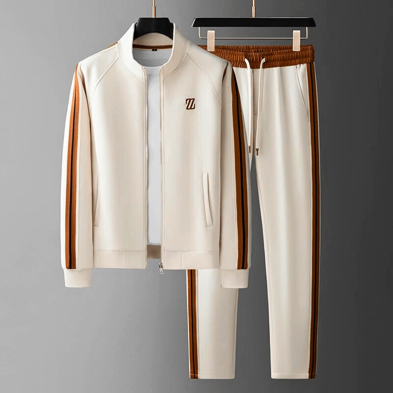 Herr Träningsset – Sportig 2-delad Dress med Jacka och Byxa, Modern Fritidsstil